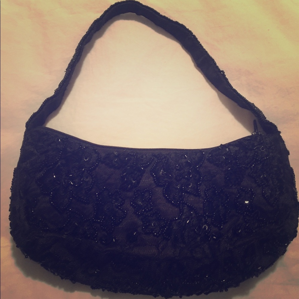 Black beaded clutch.